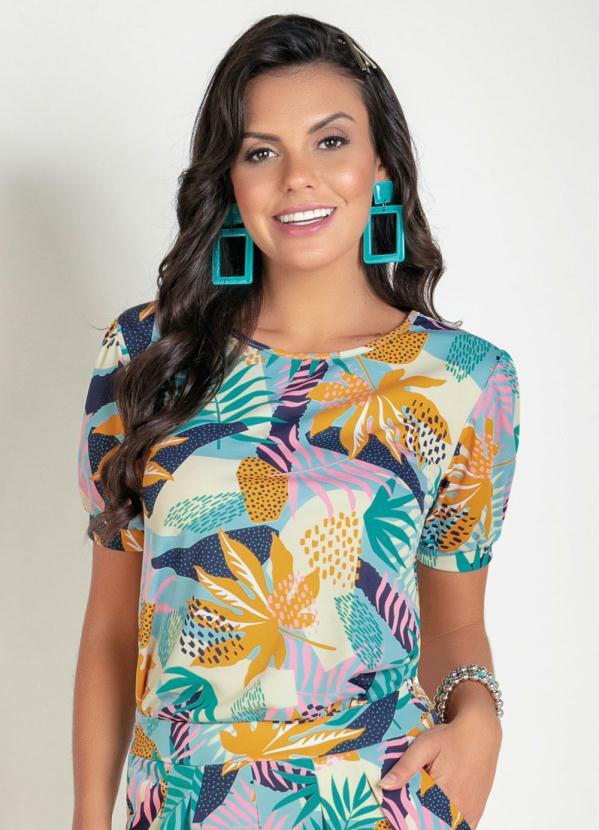 Blusa com Mangas Bufantes (Folhagens)