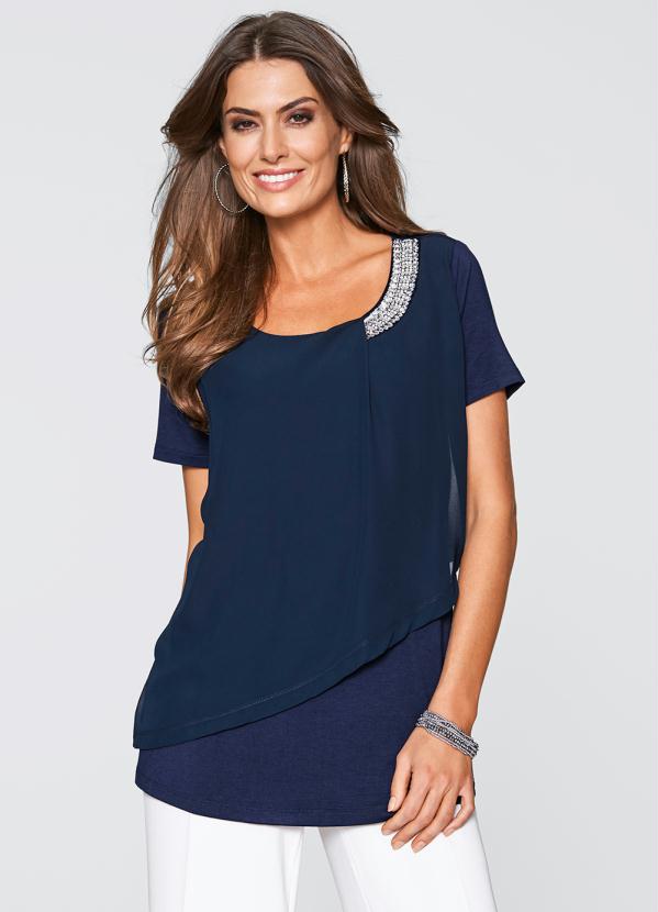 Blusa com Sobreposição e Pedrarias (Azul) Blusa com Sobreposição e Pedrarias (Azul)