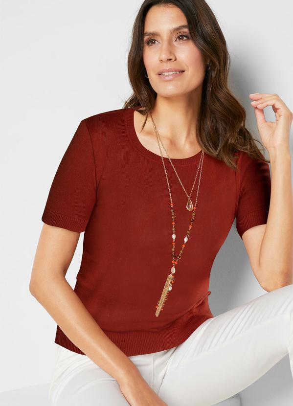 Blusa de Tric� Manga Curta (Ferrugem)
