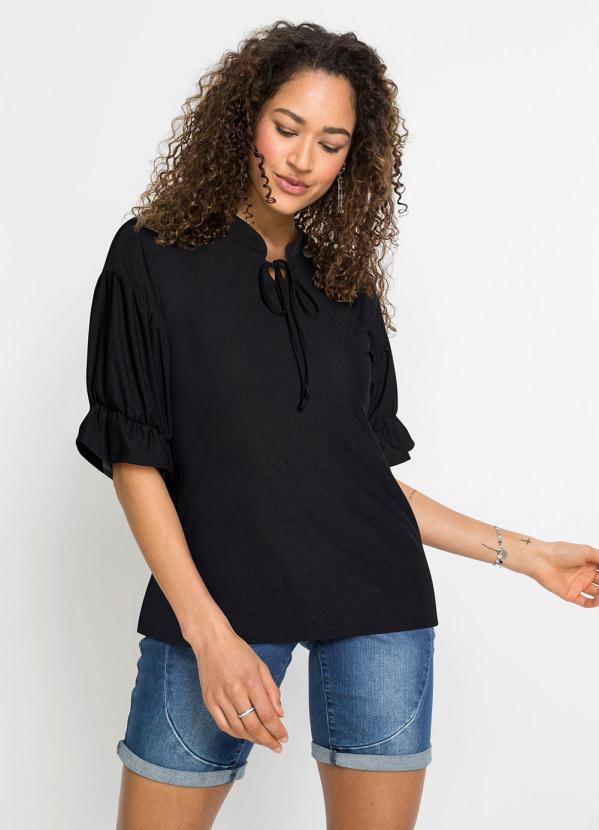 Blusa Decote com Amarração (Preta) Blusa Decote com Amarração (Preta)