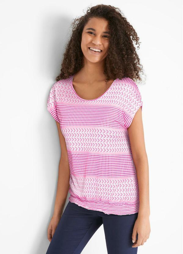 Blusa Decote Redondo (Rosa Branco)