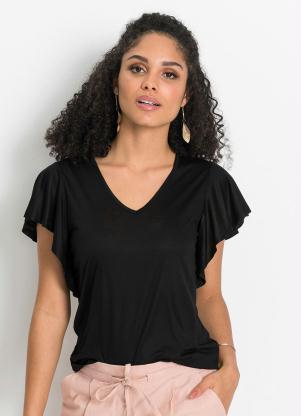 Blusa Decote V e Mangas Morcego (Preto)