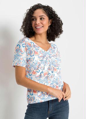 Blusa Deocte V com Franzido (Paisley Branco)