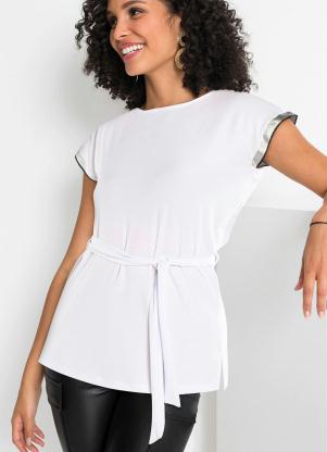 Blusa em Crepe com Amarra��o na Cintura (Branca)