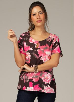 Blusa em Tecido Leve (Floral Rosa)