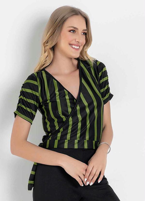 Blusa Encurtada (Listras Verde) Transpassada Blusa Encurtada (Listras Verde) Transpassada