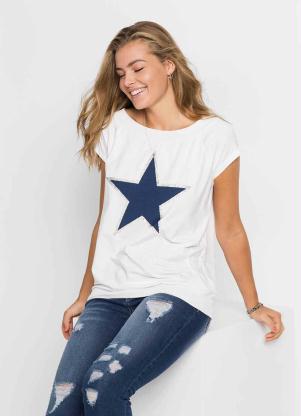 Blusa Estampada com Barra e Manga Curta (Branco)