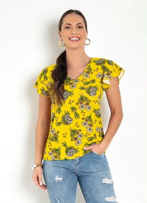 Blusa (Floral Amarela) com Manga em Babado