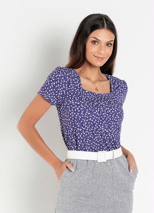 Blusa (Floral Azul) com Franzido Moda Evang�lica