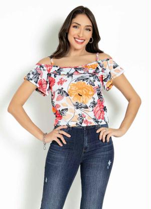 Blusa (Floral Branca) com El�stico na Barra
