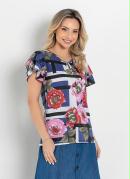 Blusa Floral Branca com Gota