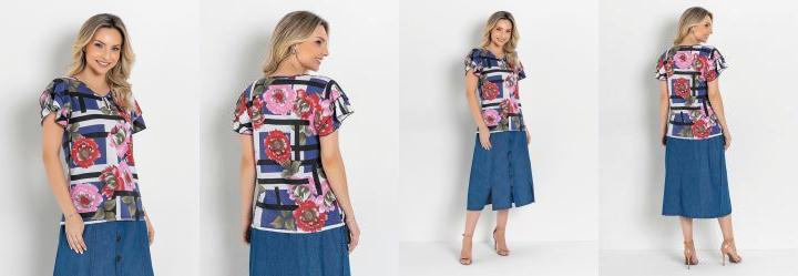Blusa Floral Branca com Gota