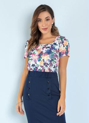 Blusa (Floral Color) Manga Curta Moda Evangélica Blusa (Floral Color) Manga Curta Moda Evangélica