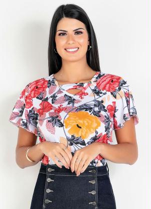 Blusa (Floral)Com Faixa no Decote Moda Envang�lica