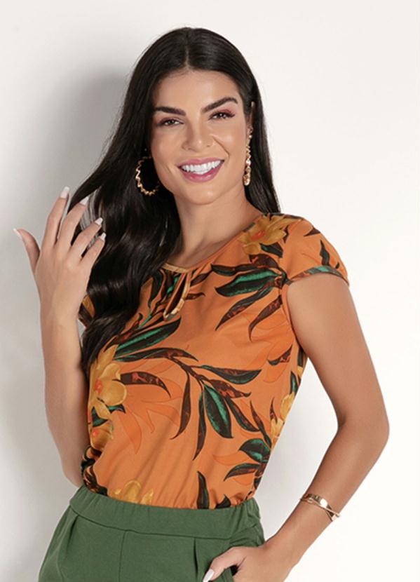 Blusa (Floral Ferrugem) com Gota no Decote