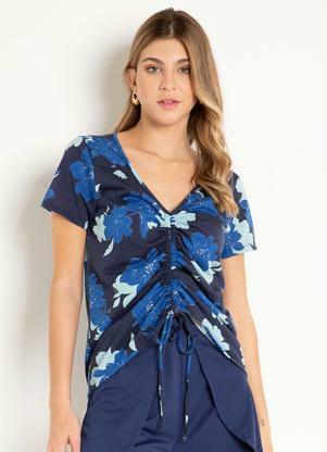 Blusa (Floral Marinho) com Franzido Regul�vel