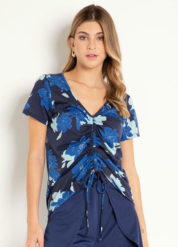 Blusa (Floral Marinho) com Franzido Regul�vel