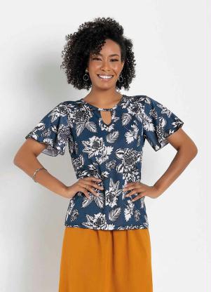 Blusa (Floral Marinho) com Gota Moda Evangélica Blusa (Floral Marinho) com Gota Moda Evangélica