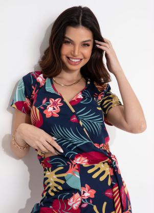 Blusa (Floral Marinho) Transpassada
