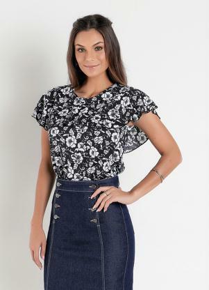 Blusa (Floral Preta) com Babado Moda Evang�lica