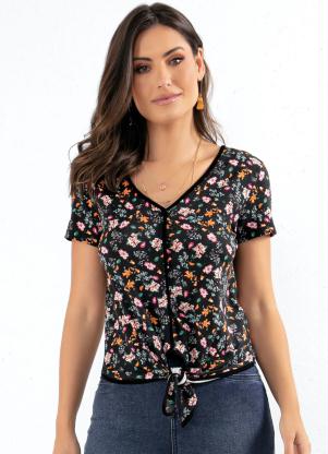 Blusa (Floral Preto) com Amarra��o Frontal