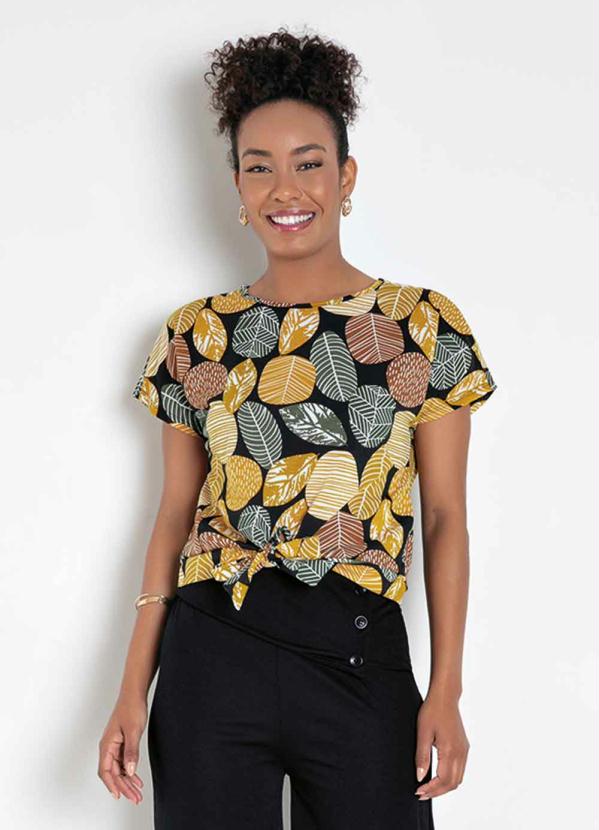 Blusa (Folhas Color) com Amarra��o Frontal