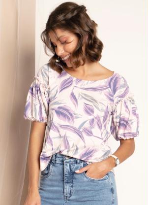 Blusa (Folhas Roxas) com Manga Balon�