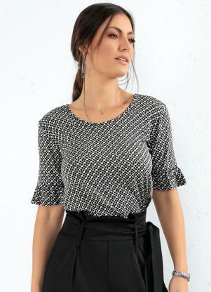Blusa (Geom�trico Preto) Mangas com Babados