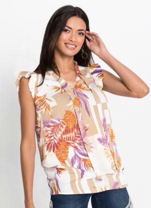 Blusa Gola La�o com Babadinhos (Estampada Bege)