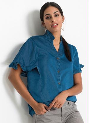 Blusa Jeans com Babados (Azul Médio) Blusa Jeans com Babados (Azul Médio)