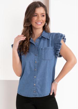 Blusa (Jeans) com Bolso Frontal Funcional