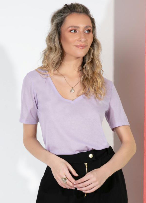 Blusa (Lil�s) com Traspar�ncia e Mangas Curtas