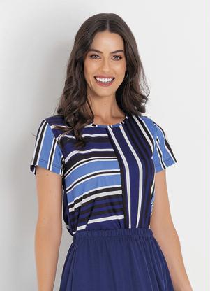 Blusa (Listras Azul) com Recorte Moda Evang�lica