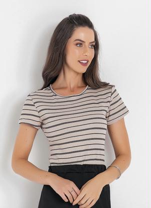 Blusa Manga 3/4 (Listras Bege) Moda Evang�lica