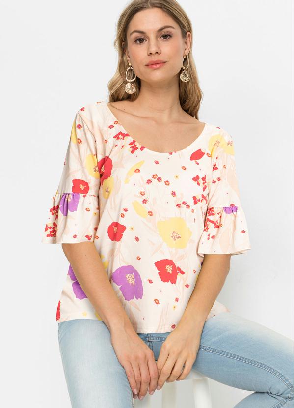 Blusa Manga com Babado (Floral Bege)