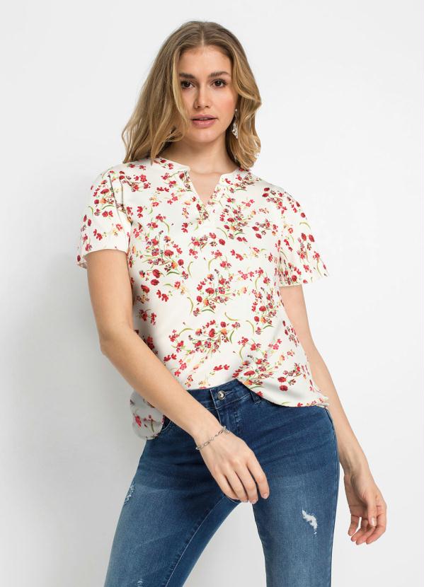 Blusa Manga Curta Ampla (Floral Branco) Blusa Manga Curta Ampla (Floral Branco)