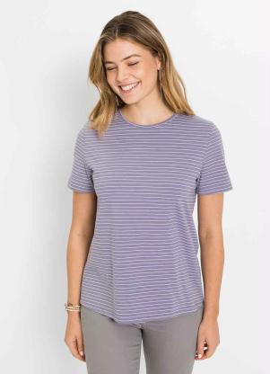 Blusa Manga Curta Básica Listrada (Lilás) Blusa Manga Curta Básica Listrada (Lilás)