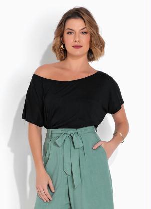 Blusa Manga Curta com Bolsinho (Preta)