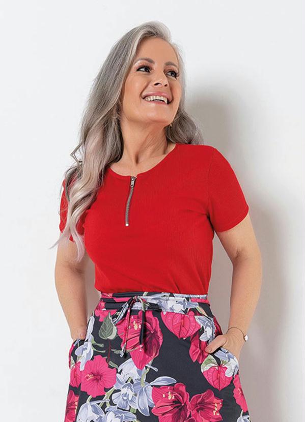 Blusa Manga Curta Fechamento em Z�per (Vermelha)