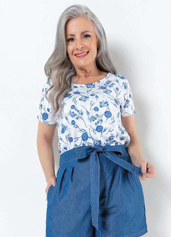 Blusa Manga Curta (Floral Azul) Blusa Manga Curta (Floral Azul)
