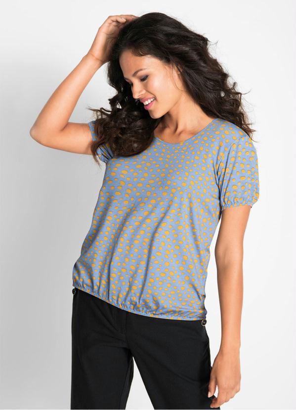 Blusa Manga Curta Po� (Azul/Amarelo)