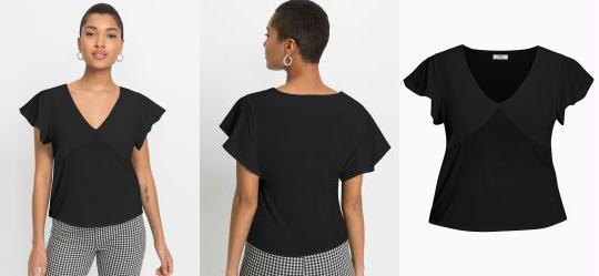 Blusa Manga Flu�da Decote V Preta