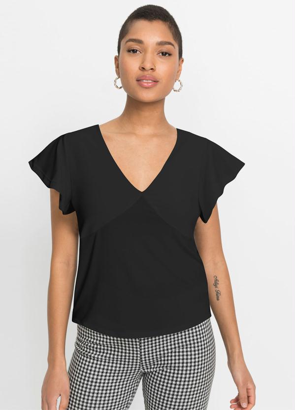 Blusa Manga Flu�da Decote V (Preta)
