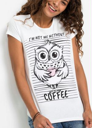 Blusa Mangas Curtas com Estampa de Coruja (Branca)