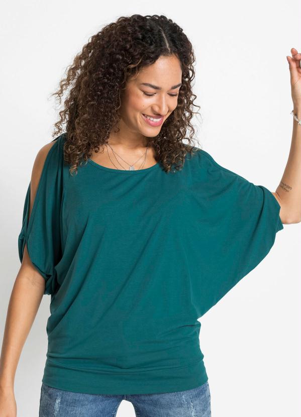 Blusa Mangas Morcego com Ombros Vazados (Verde) Blusa Mangas Morcego com Ombros Vazados (Verde)
