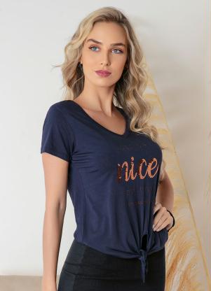 Blusa (Marinho) com Bordado e Amarra��o