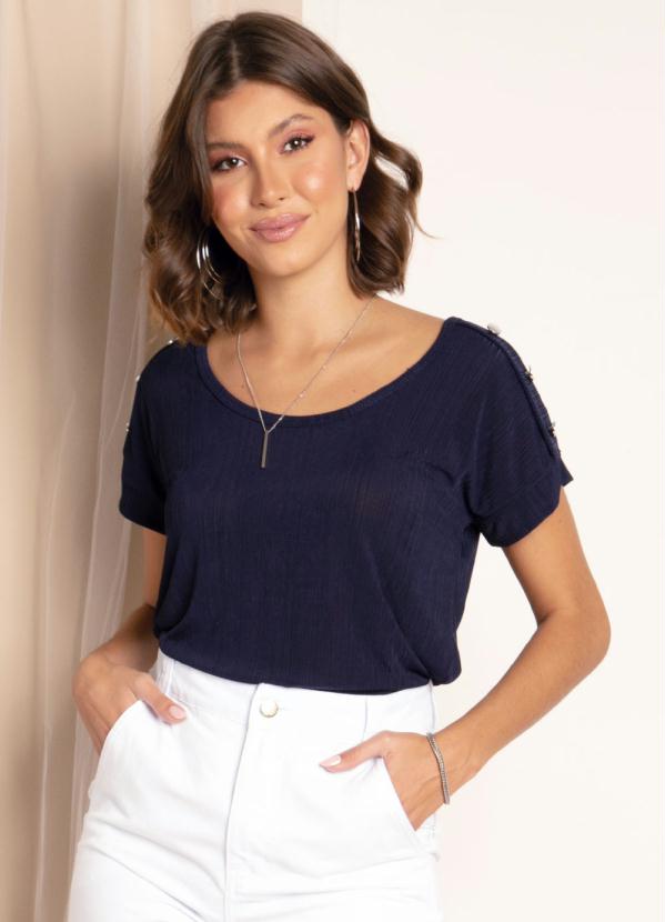Blusa (Marinho) com Botões Decorativos Blusa (Marinho) com Botões Decorativos