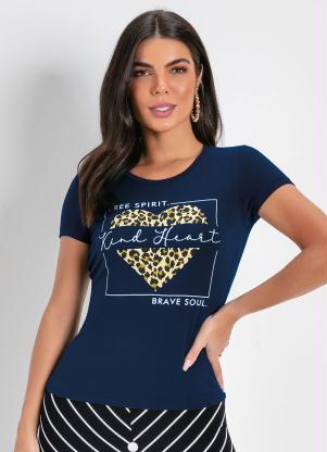 Blusa (Marinho) com Estampa na Frente e Mangas