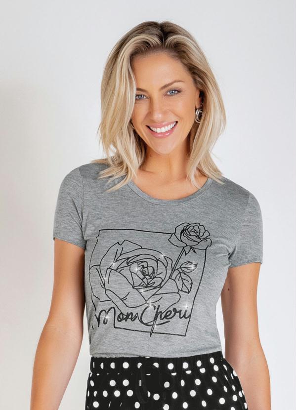 Blusa (Mescla) com Mangas Curtas e Estampa