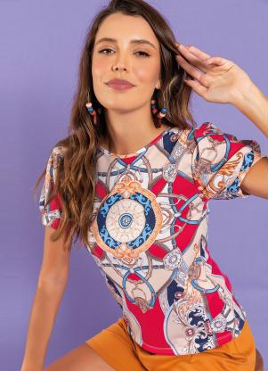 Blusa (Mix Bege) com Amarra��o no Decote Costas